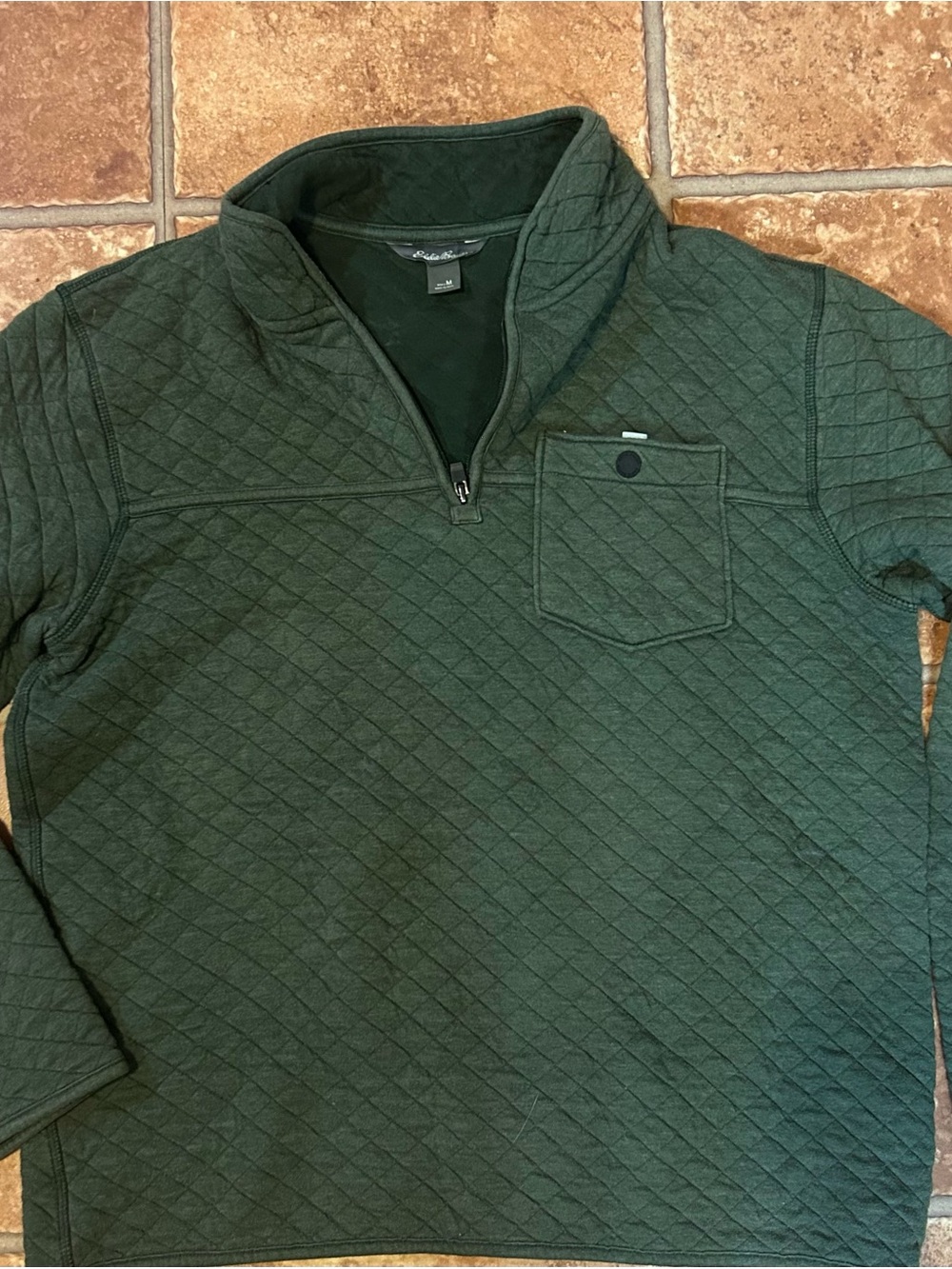 Eddie Bauer Dark Green Quilted Mock-Neck Pullover 1/4 zip